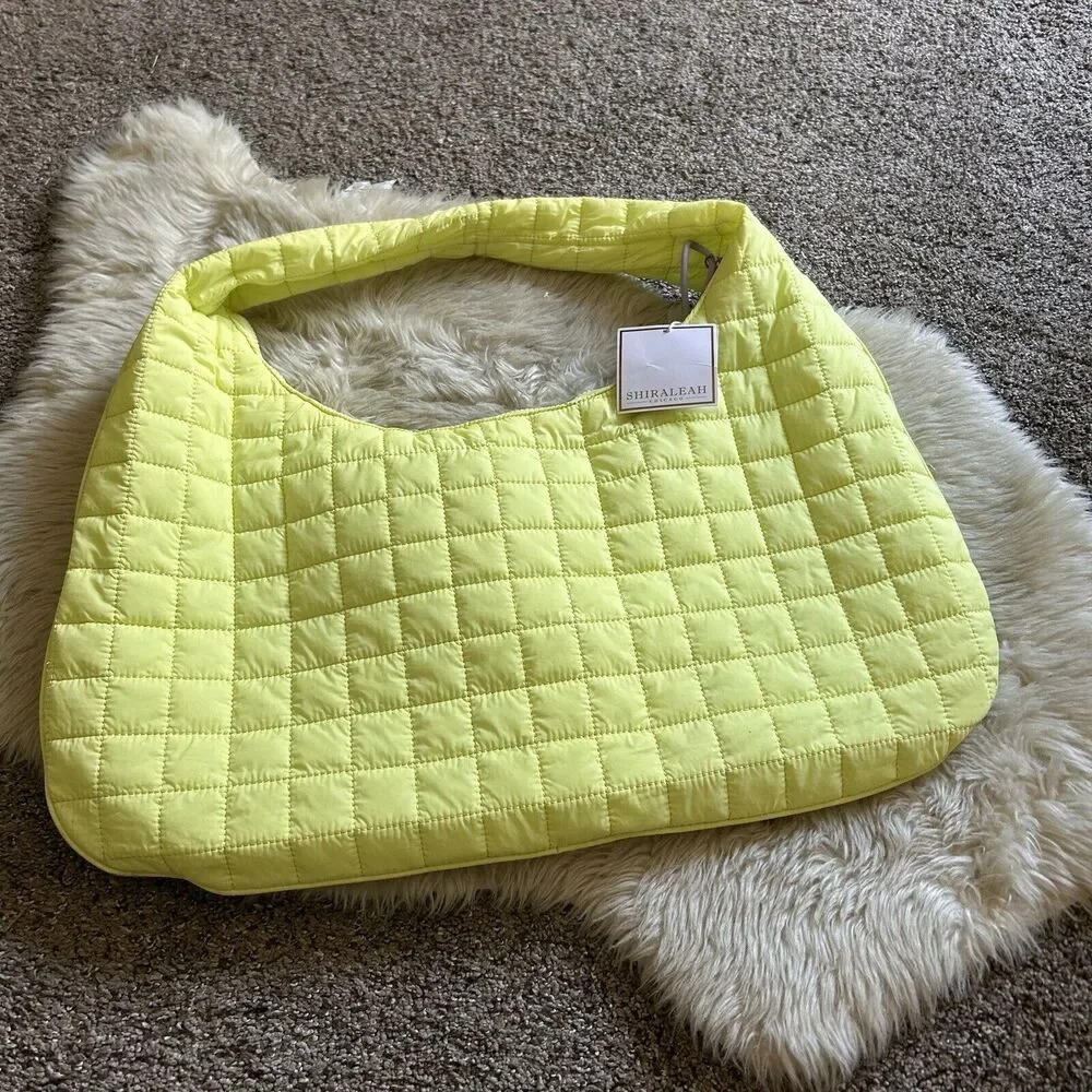 Shiraleah Puffer Purse Women's The Victoria Hobo Bag Yellow Citron Zip 24"x18"